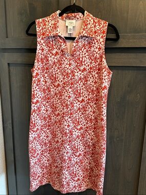 LOFT Red and White Floral Sleeveless Dress